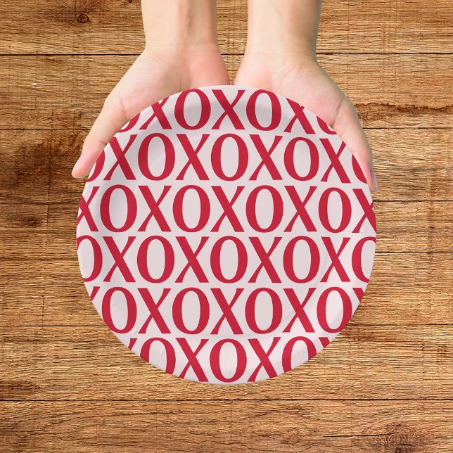 Cute Valentine Day XOXO Red And Pink Paper Plates (Creator Uploaded)
