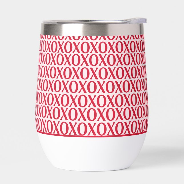 Cute Valentine Day XOXO Red And Pink Thermal Wine Tumbler (Left)