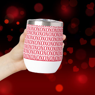 Cute Valentine Day XOXO Red And Pink Thermal Wine Tumbler