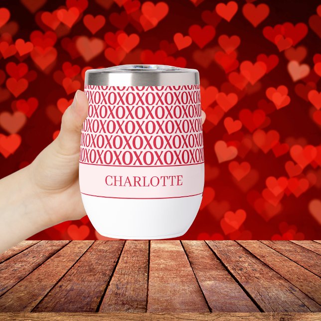 Cute Valentine Day XOXO Red And Pink Thermal Wine Tumbler (Creator Uploaded)