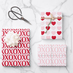 Cute Valentine Day XOXO Red And Pink Wrapping Paper Sheets