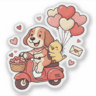 Cute Valentine Dog Scooter Heart Balloons Custom Sticker