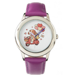 Cute Valentine Dog Scooter Heart Balloons Custom  Watch