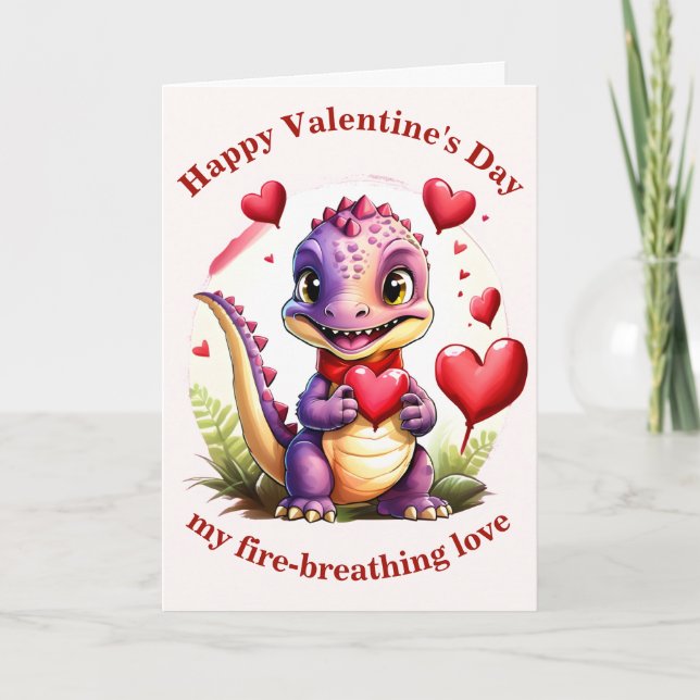 Cute Valentine Dragon Adorable Lovethemed Dragon Card (Front)