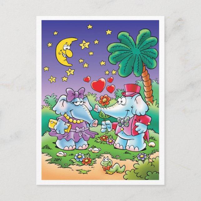 cute valentine elephant couple holiday postcard (Front)