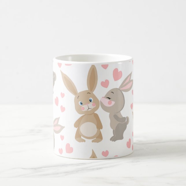 Cute Valentine Enamored Bunnies  Coffee Mug (Center)