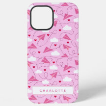 Cute Valentine Flying Airplane Pink Hearts Name