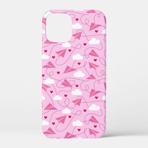 Cute Valentine Flying Airplane Red Pink Hearts iPhone 12 Mini Case