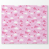 Cute Valentine Flying Airplane Red Pink Hearts Wrapping Paper (Flat)