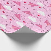 Cute Valentine Flying Airplane Red Pink Hearts Wrapping Paper (Corner)