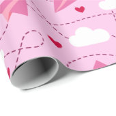 Cute Valentine Flying Airplane Red Pink Hearts Wrapping Paper (Roll Corner)