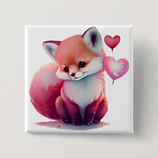 Cute Valentine Fox Button (Front)