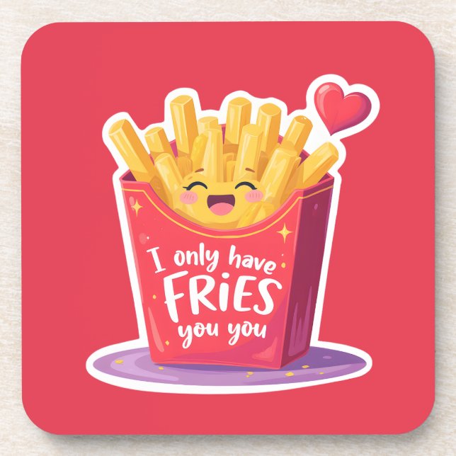Cute Valentine French Fries Pun Beverage Coaster (Front)