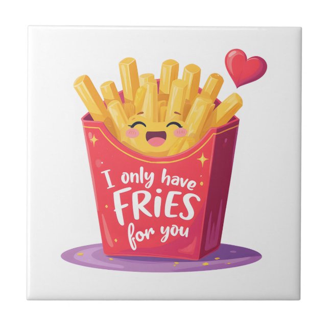 Cute Valentine French Fries Pun Ceramic Tile (Front)