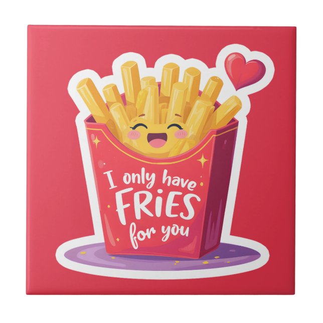 Cute Valentine French Fries Pun Ceramic Tile (Front)