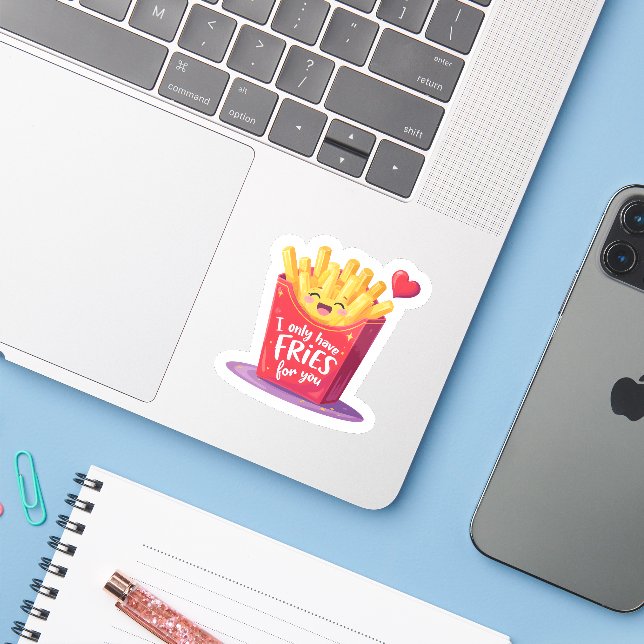 Cute Valentine French Fries Pun Sticker (Laptop w/ iPhone)