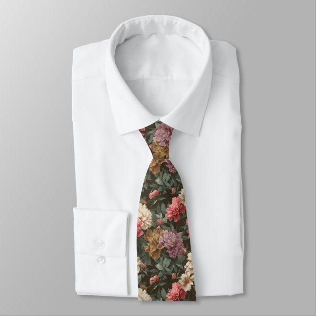 Cute Valentine Gifts For Husband Peonies Flower Neck Tie (Tied)