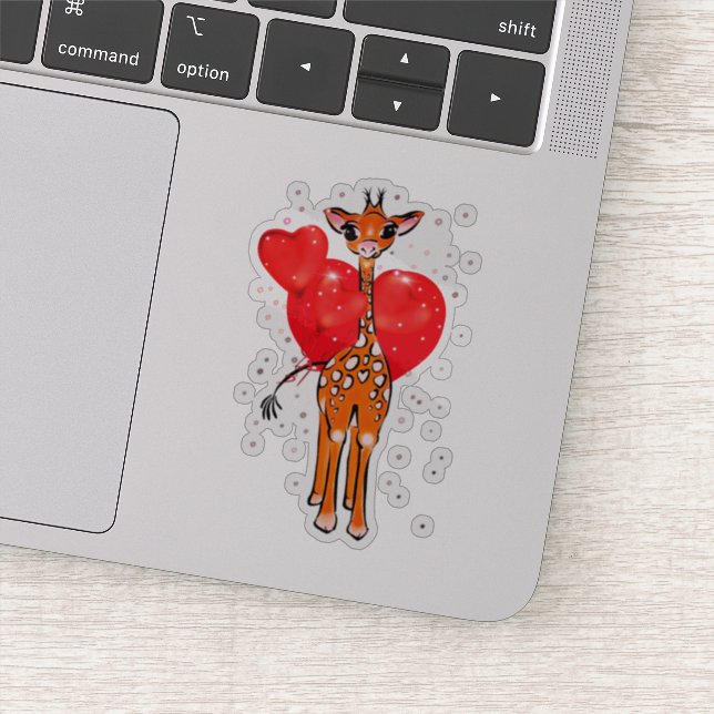 Cute valentine giraffe with heart balloons  sticker (Detail)