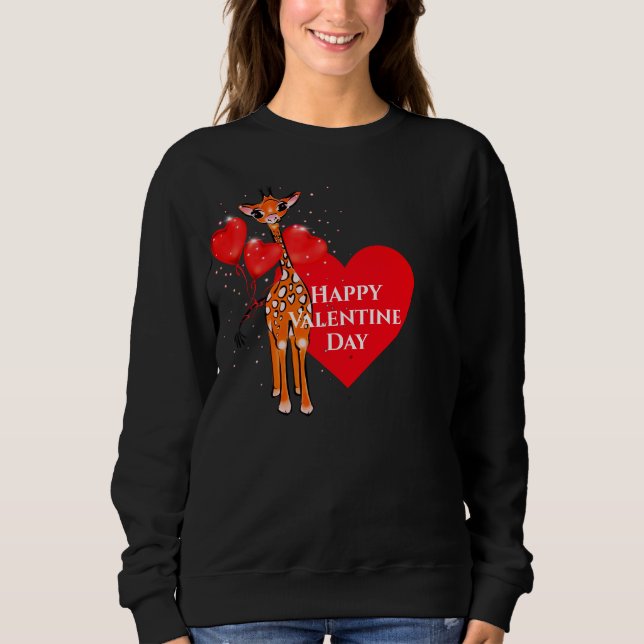 Cute valentine giraffe with heart balloons  sweatshirt (Front)