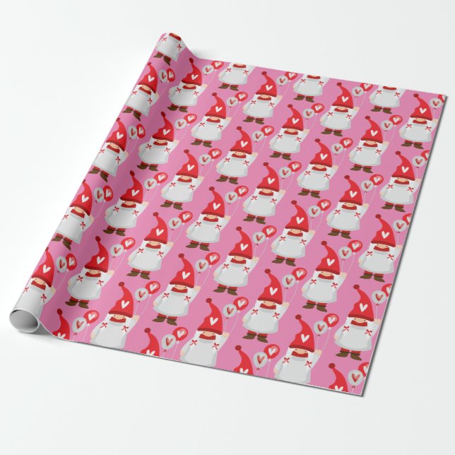 Cute Valentine Girl Gnome Pattern Wrapping Paper (Unrolled)