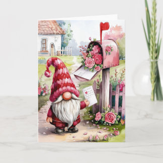 Cute Valentine Gnome At Mailbox Pen Pal Card