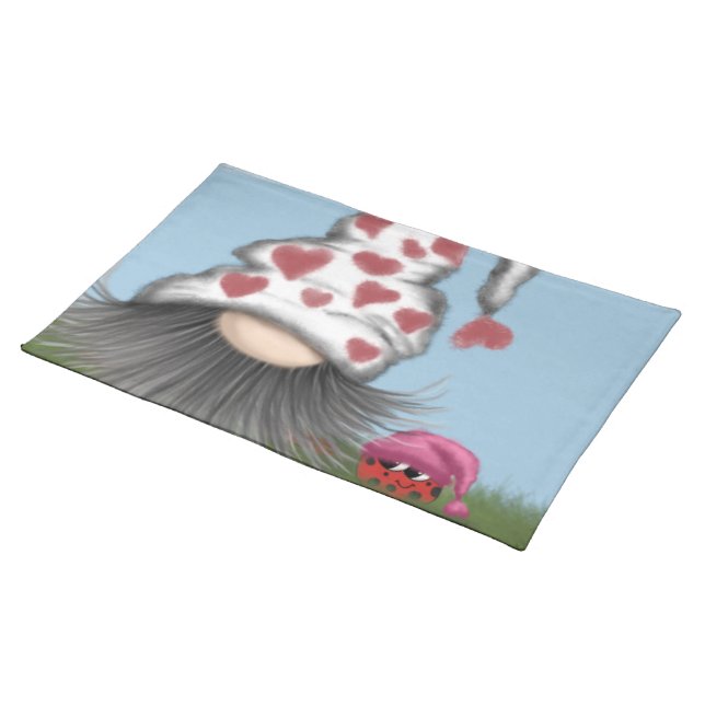 Cute Valentine Gnome Cloth Placemat (On Table)