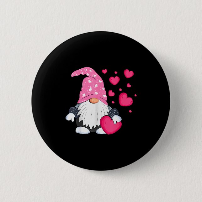 Cute Valentine Gnome Holding Heart Balloon Peace L Button (Front)