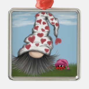 Cute Valentine Gnome Metal Ornament