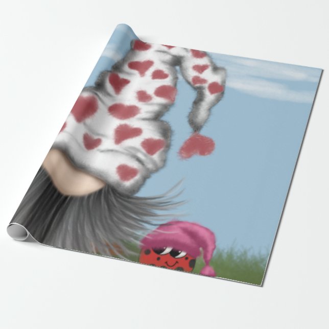 Cute Valentine Gnome Wrapping Paper (Unrolled)