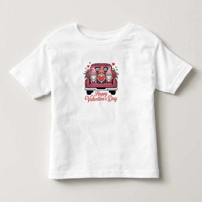 cute-valentine-gnomes-pink-truck-happy-valentines- toddler t-shirt (Front)