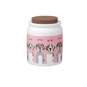 Cute Valentine Great Dane Dogs Pink Red Candy Jar