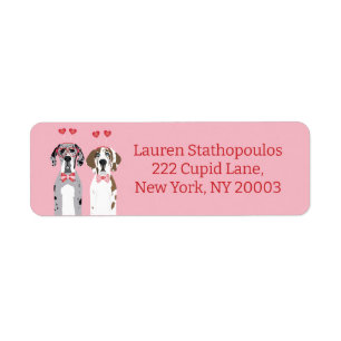 Cute Valentine Great Dane Dogs Pink Red Label