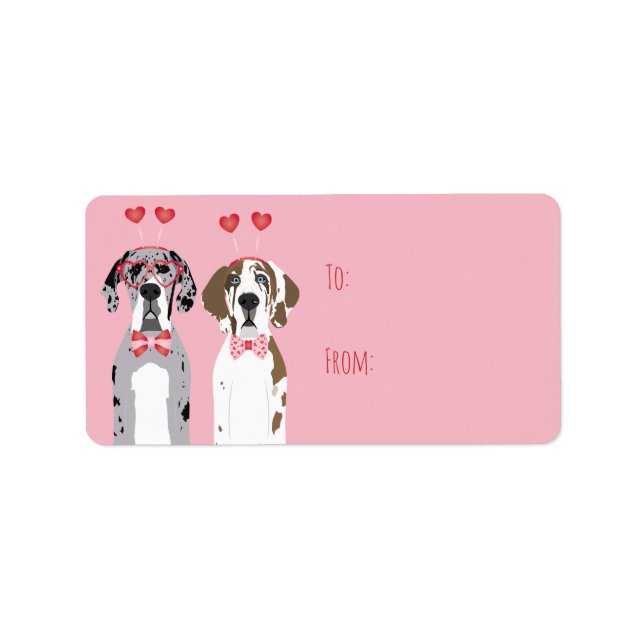 Cute Valentine Great Dane Dogs Pink Red Label (Front)