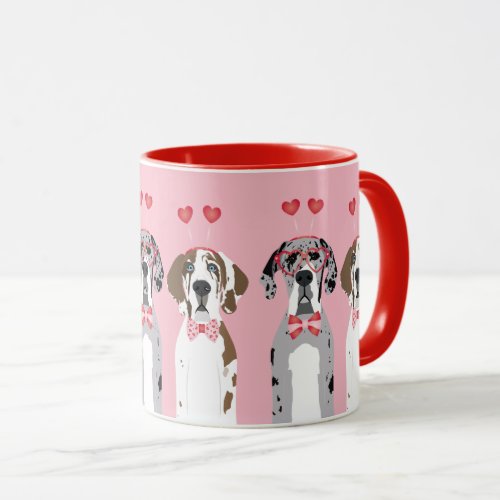 Cute Valentine Great Dane Dogs Pink Red Mug