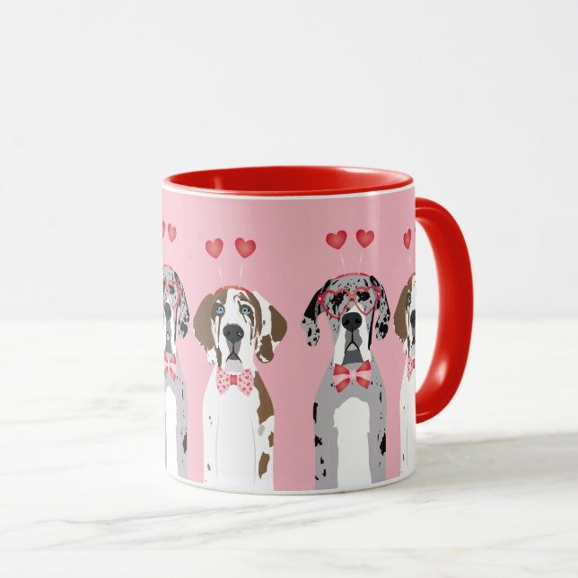 Cute Valentine Great Dane Dogs Pink Red Mug (Front Right)