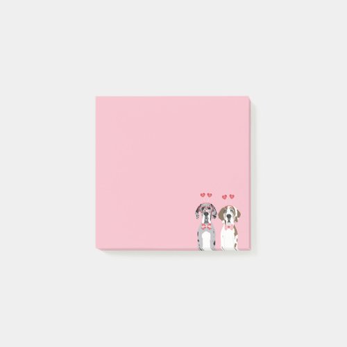 Cute Valentine Great Dane Dogs Pink Red Post_it Notes