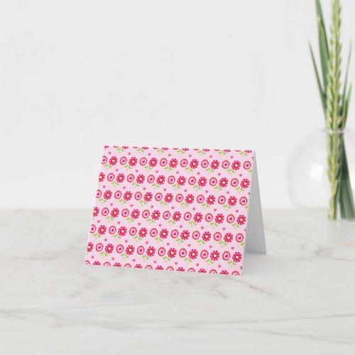 Cute Valentine Heart Flower Pattern Pink Red Note Card