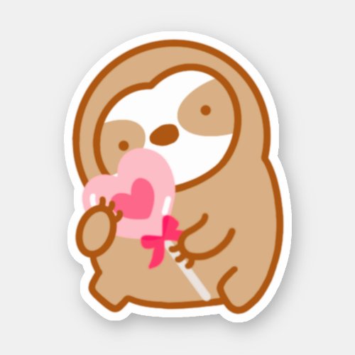 Cute Valentine Heart Lollipop Sloth Sticker