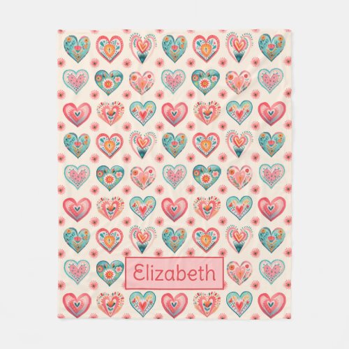 Cute Valentine Heart Pattern Fleece Blanket