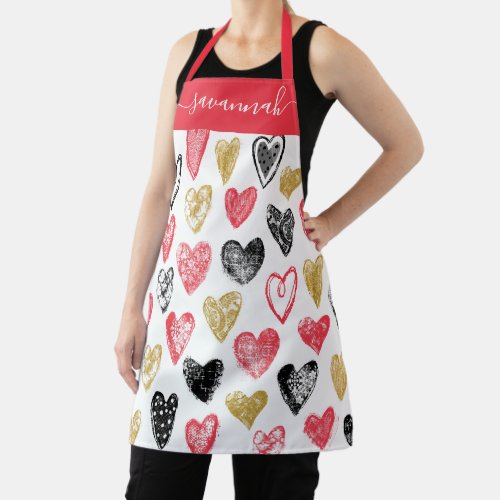 Cute Valentine Heart Pattern Monogram Apron