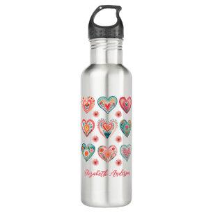 Cute Valentine Heart Pattern Stainless Steel Water Bottle