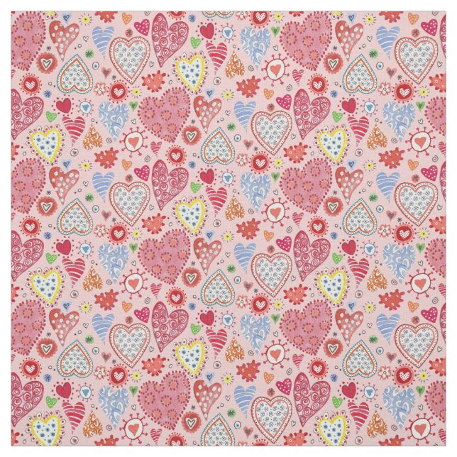 Cute Valentine hearts love pink pattern Fabric (Swatch)