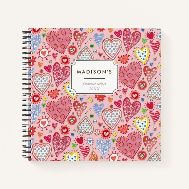 Cute Valentine hearts love pink pattern Notebook (Front)