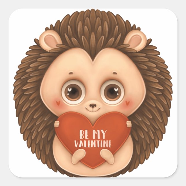 Cute Valentine Hedgehog Be My Valentine  Square Sticker (Front)