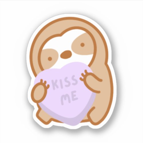 Cute Valentine Kiss Me Candy Heart Sloth Sticker