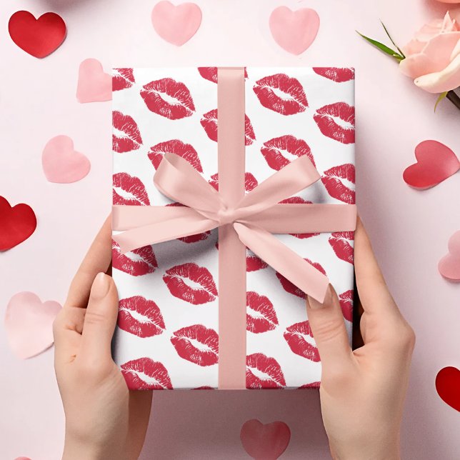 Cute Valentine Kisses Pattern Wrapping Paper (Creator Uploaded)