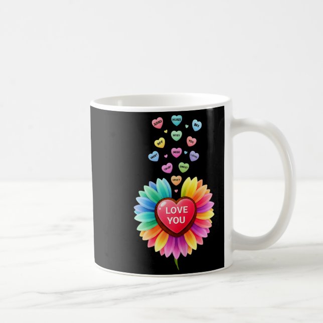 Cute Valentine Love Sunflower Hearts Candy For Gir Coffee Mug (Right)