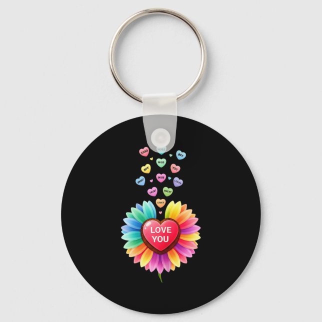 Cute Valentine Love Sunflower Hearts Candy For Gir Keychain (Front)