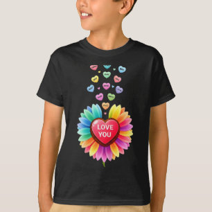 Cute Valentine Love Sunflower Hearts Candy For Gir T-Shirt