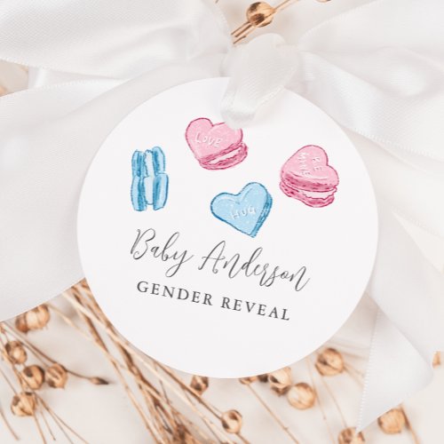 Cute Valentine Macarons Hearts Gender Reveal Favor Tags